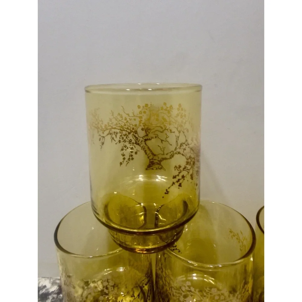 4 Vintage Amber Stacking Glasses Tumblers by Federal Glass Company Cherry Tree